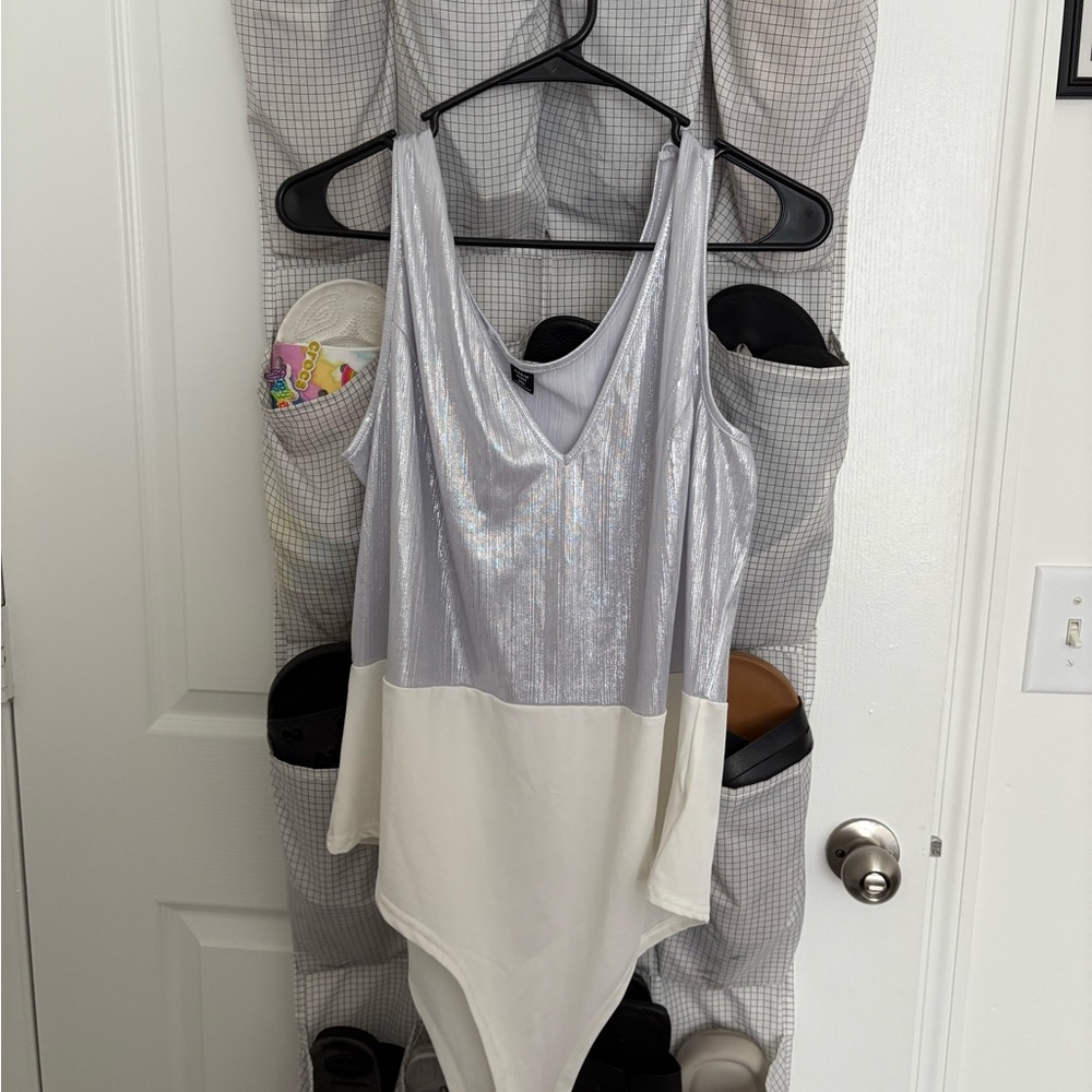 Silver and White Sleeveless Bodysuit